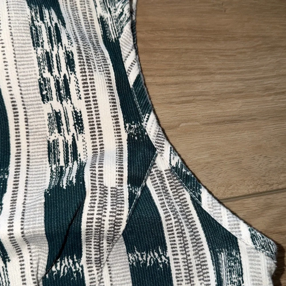 VTG Esprit Green and White Striped V-Neck Crop Button Top 90s festival medium - Picture 4 of 6